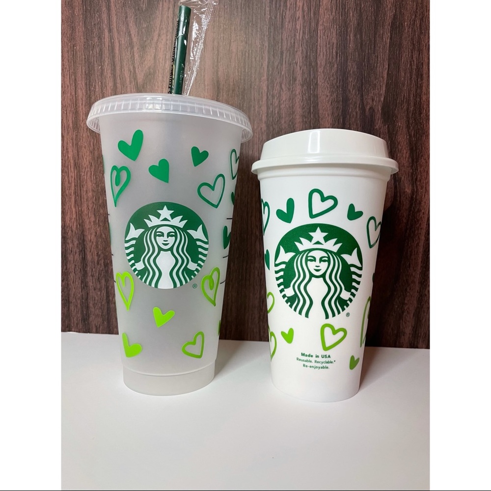 💚All Over Ombré Green Hearts Reusable Starbucks Cups💚